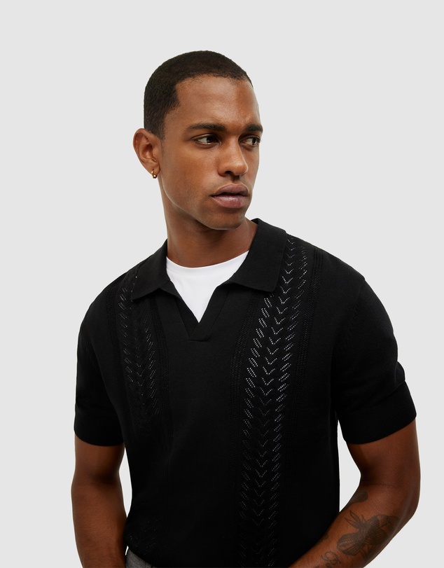 Politix - Pointelle Panelled Trophy Neck Knit