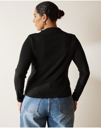 Atmos&Here Curvy - Mock Neck Rib Long Sleeve Top