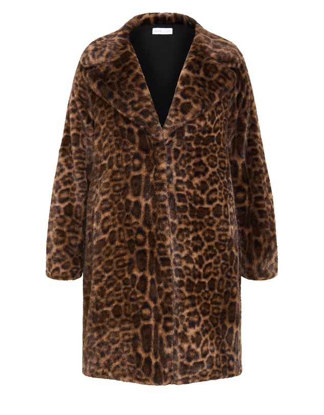 City Chic - Plus size Remi Leopard Faux Fur Coat - chocolate