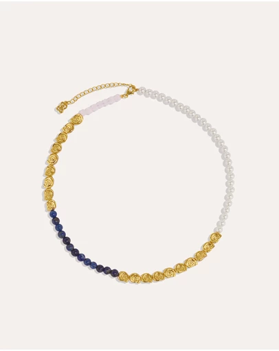 Ottoman Hands - Waterproof Lapis and Pink Jade Beaded Necklace