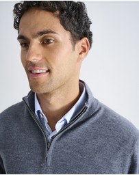 3 Wise Men - 3 Wise Men Harvey Zip Neck Merino Knit - Charcoal