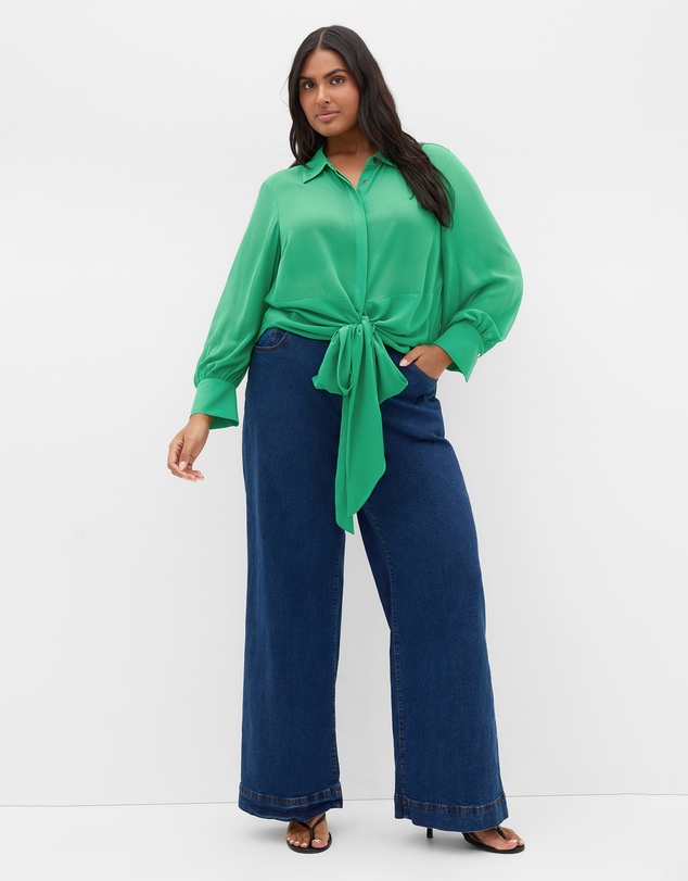 City Chic - Plus size Jane Tie Hem Shirt - kelly green