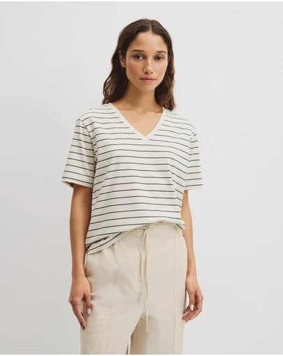 Country Road - Australian Cotton Stripe V-neck T-shirt