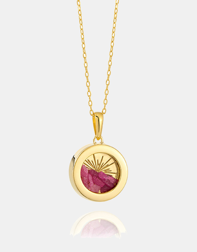 Rachel Jackson - Small Deco Sun Amulet July Birthstone Ruby Necklace (Personal Protection & Peace)