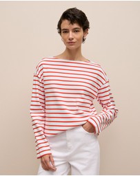 Trenery - Australian Cotton Breton Stripe T-shirt in Spice Red