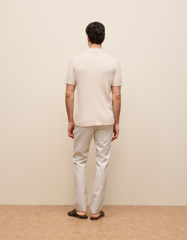 Trenery - Cotton Cable Short Sleeve Shirt in Stone