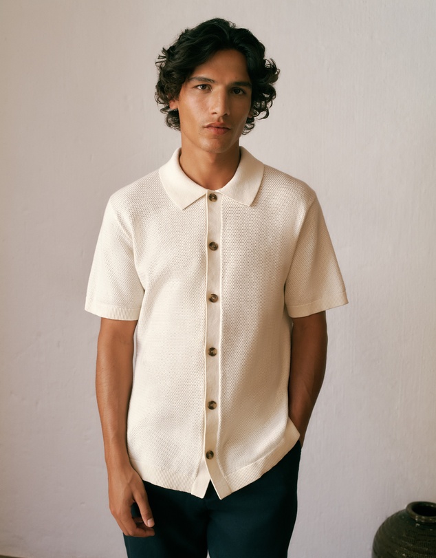 Trenery - Cotton Basketweave Knit Shirt in Parchment