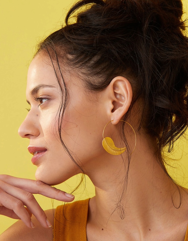 Ottoman Hands - Gold Feather Pull Through Hoop Earrings