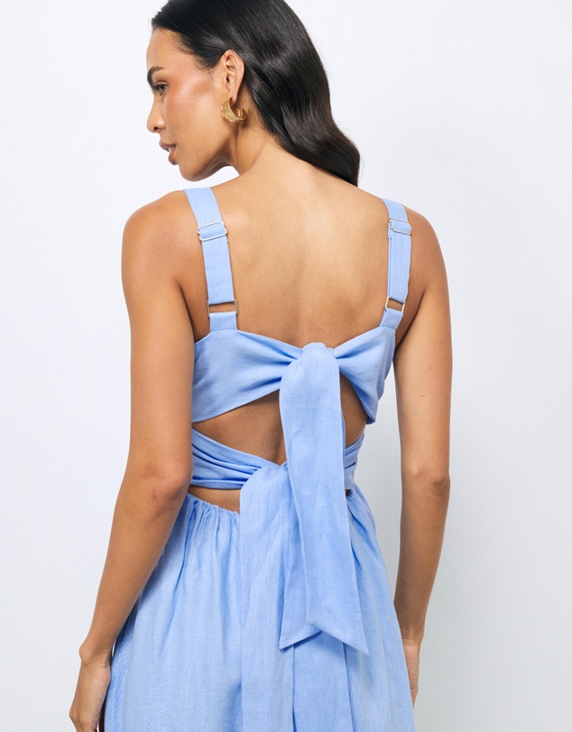 AERE - Raina Tie Back Linen Midi Dress