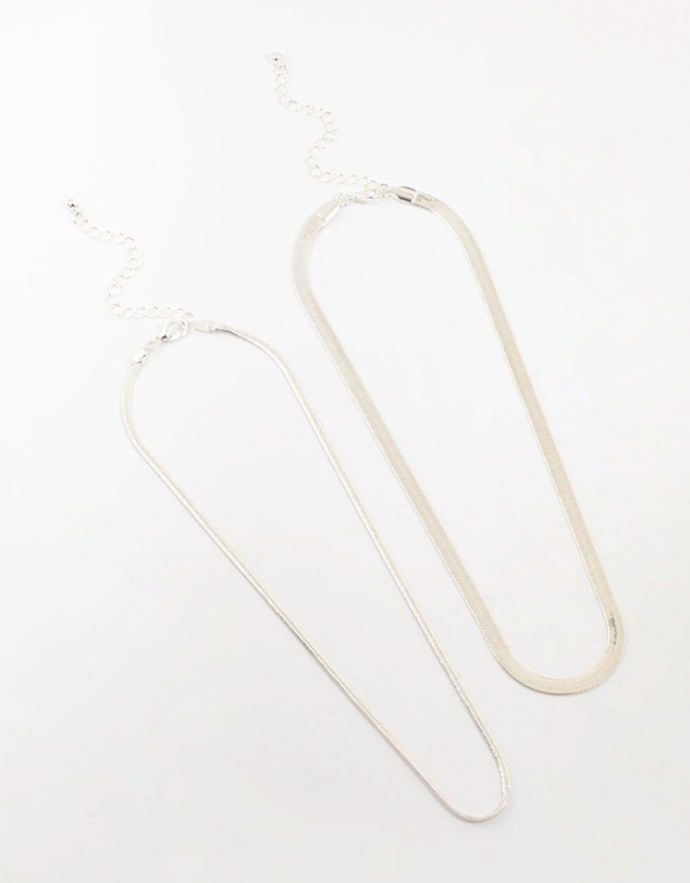 Lovisa - Silver Plated Herringbone Chain Necklaces 2-Pack