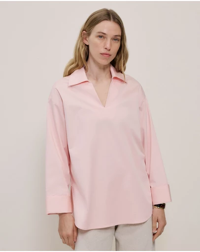 Trenery - Poplin Relaxed Longline Shirt in Blossom Pink