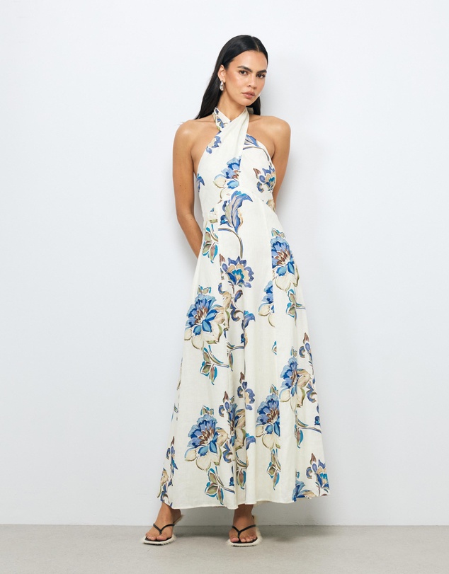 Mara Linen Halter Maxi Dress by AERE Online | THE ICONIC | Australia