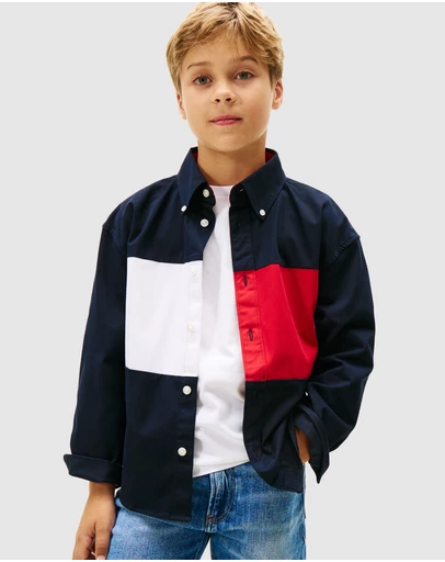Tommy Hilfiger - Heritage Regular Fit Colour-Blocked Back Flag Shirt - Kids