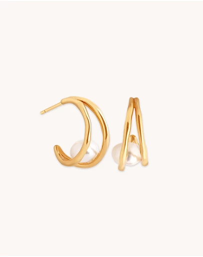 Astrid & Miyu - Molten Illusion Pearl 18ct Gold Plated Hoops