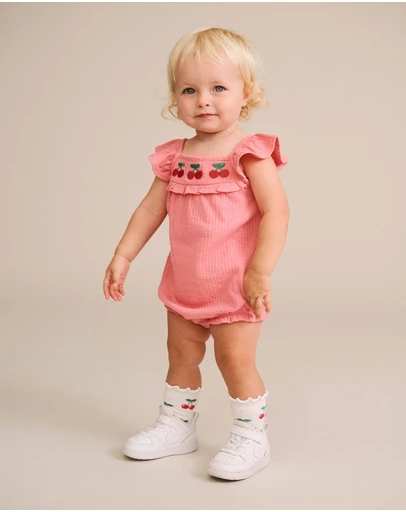 Huxbaby - Cherry Embroidery Playsuit - Babies