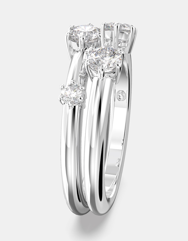 Swarovski - Constella Ring, Set (2), Round Cut, White, Rhodium Plated