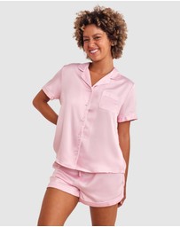 Bras N Things - Liquid Satin Short Sleeve Top - Light Pink
