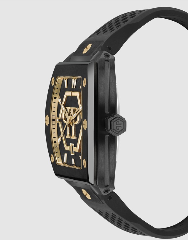 Philipp Plein - Hexagon Phantom 44mm Black Dial and Strap with Gold-tone PP logo