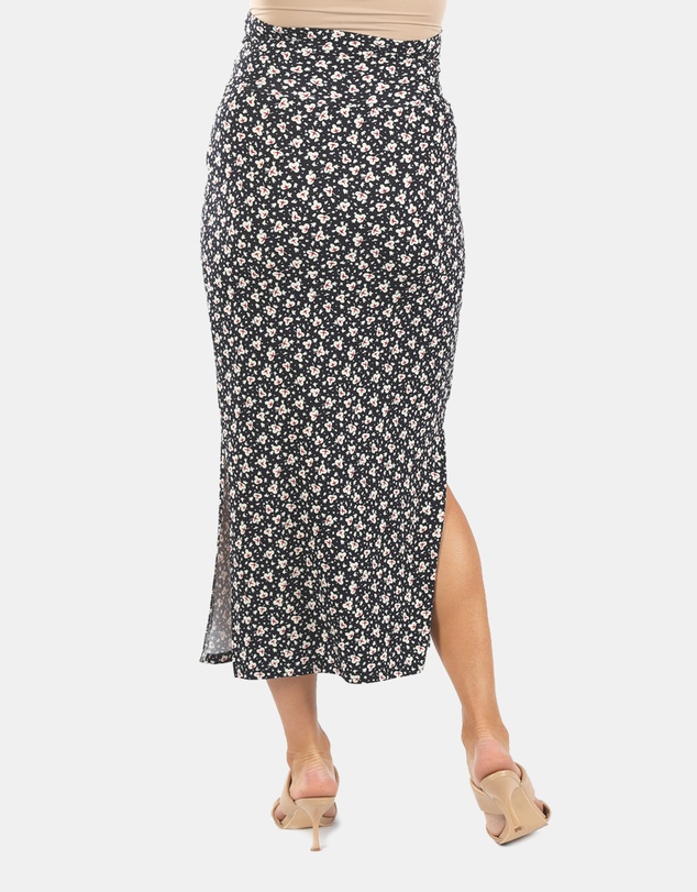 Angel Maternity - Fitted Maxi Maternity Skirt with Small Leaf Print