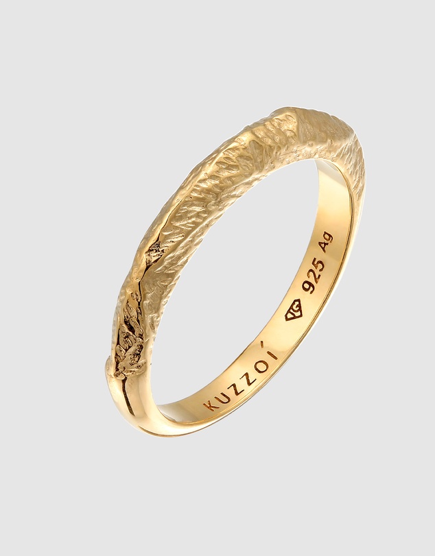 Kuzzoi - ICONIC EXCLUSIVE - Ring Men Narrow Used Look 925 Sterling Silver Gold-plated