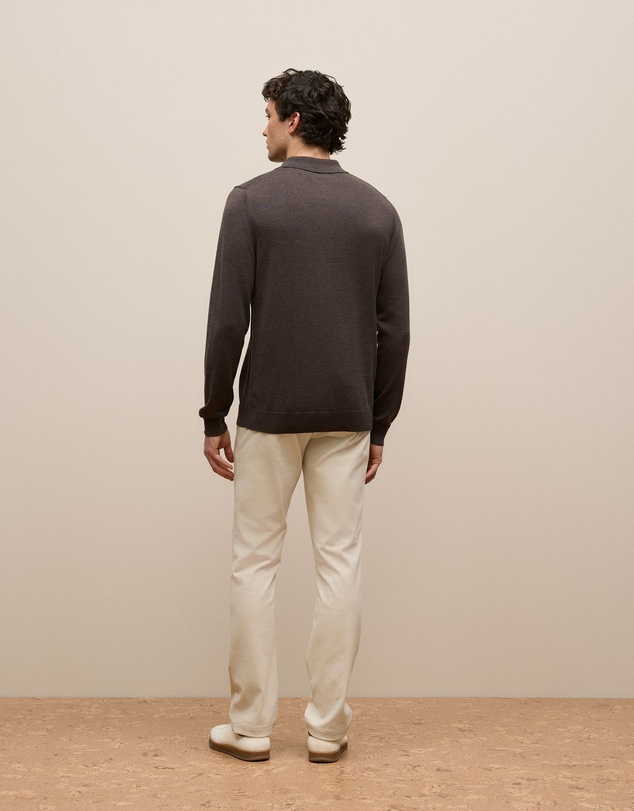 Trenery - Merino Long Sleeve Polo in Espresso