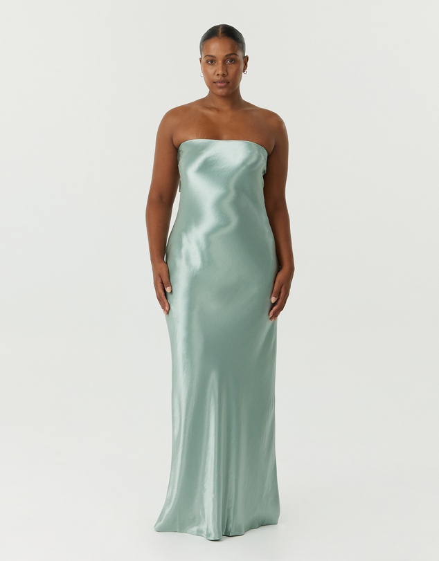 Third Form - Satin Tie Back Strapless Maxi Dress