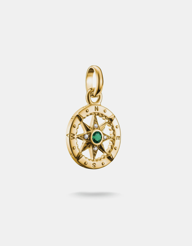 THOMAS SABO - Gold-Plated Compass Charm with Green Nano Crystal