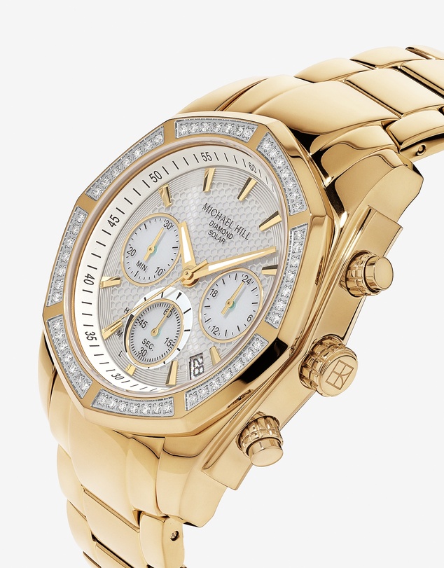 Michael Hill - Men's Solar Chronograph Watch with 0.50 Carat TW Diamonds in Gold-Tone Stainless Steel
