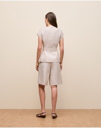 Trenery - Yarn Dyed Linen Cap Sleeve Vest in Flax
