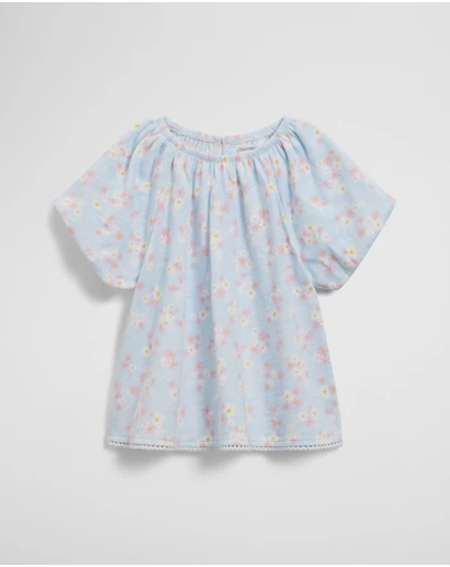 Country Road - Organically Grown Cotton Short Sleeve Puff Sleeve Top