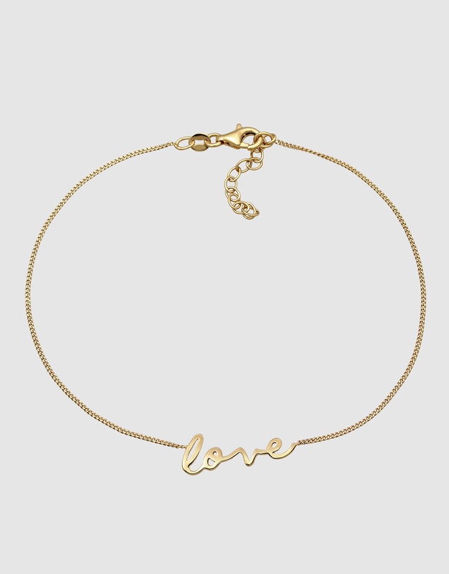 Elli Jewelry - Love Anklet in Gold-Plated 925 Sterling Silver