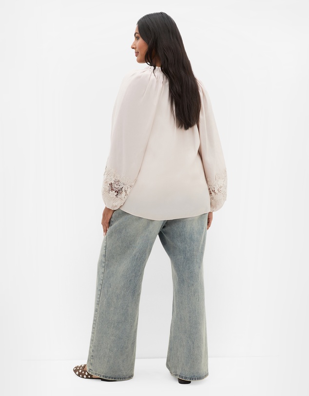 City Chic - Plus size Sofia Lace Trim Detail Shirt - cream