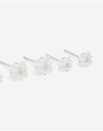 Lovisa - Waterproof Stainless Steel Cubic Zirconia Square Stud Earrings 3-Pack