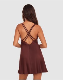 Bras N Things - Imogen Short Slip - Dark Brown