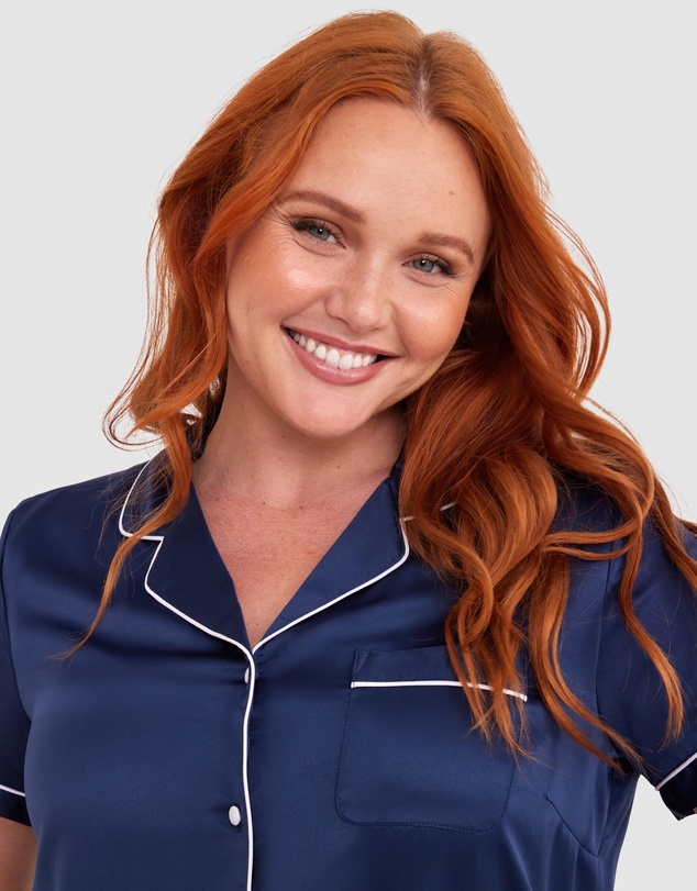 Bras N Things - Liquid Satin Short Sleeve Top - Navy