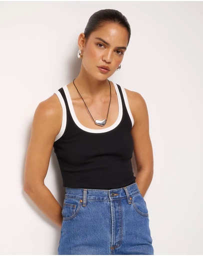AERE - Billie Contrast Bind Scoop Tank
