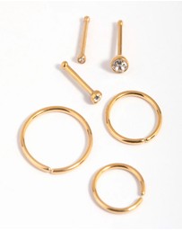 Lovisa - Gold-Plated Titanium Nose Stud 6-Pack