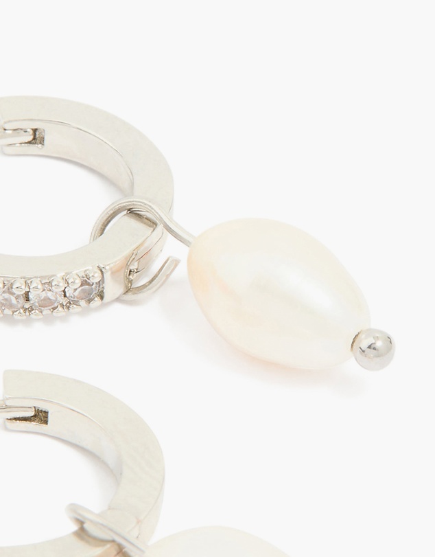 Lovisa - Waterproof Stainless Steel Diamante Freshwater Pearl Drop Huggie Earrings