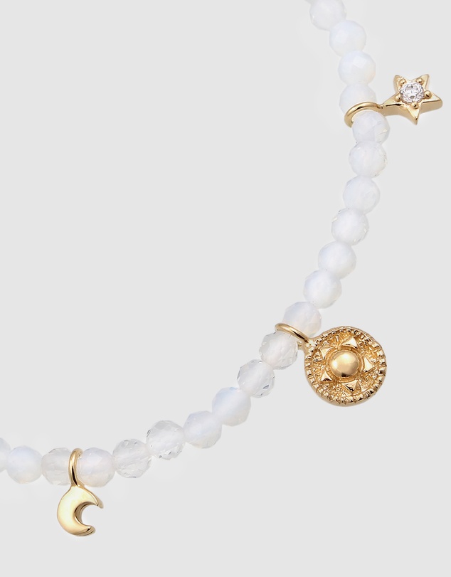 Elli Jewelry - Bracelet with Beads Star Moonstone and Zirconia 925 Sterling Silver Gold-plated