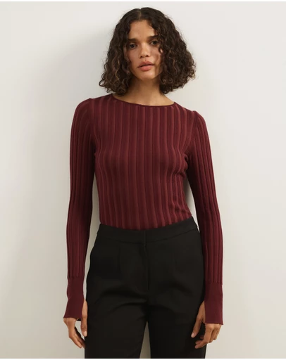 Atmos&Here - Rumi Long Sleeve Fitted Rib Knit Top