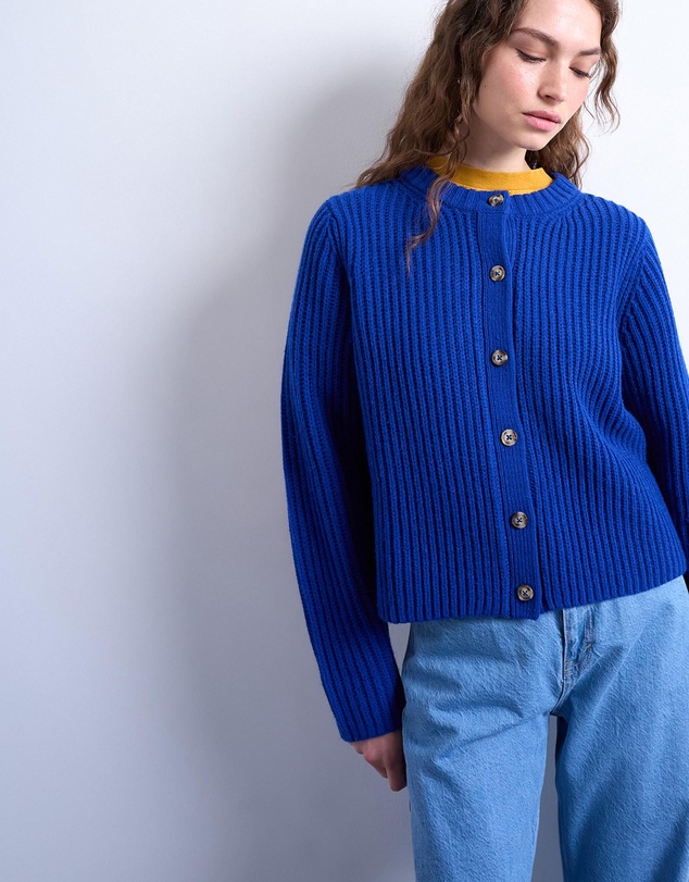 TOPSHOP - Knitted Ribbed Crew Relaxed Button Cardigan