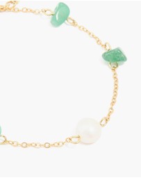 Lovisa - Waterproof Gold-Plated Stainless Steel Pearl & Green Semi Precious Stone Chip Bracelet