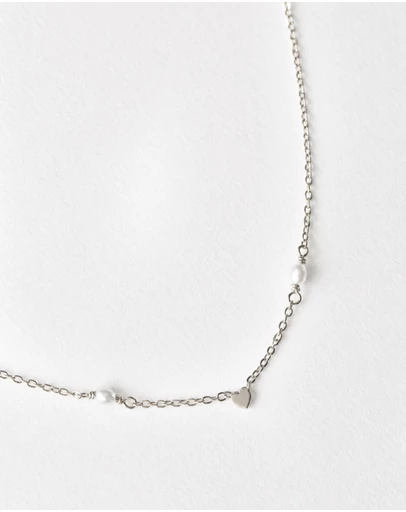 SAINT VALENTINE - Heart & Pearl Necklace - Silver