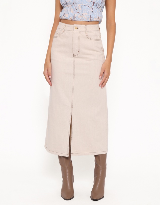 Petal & Pup - Dana Denim Midi Skirt - Bone