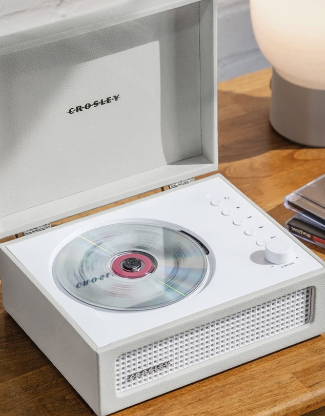Crosley - Crosley Cruiser Portable Retro CD Player with Stereo Bluetooth Speakers, FM Radio - White Sands