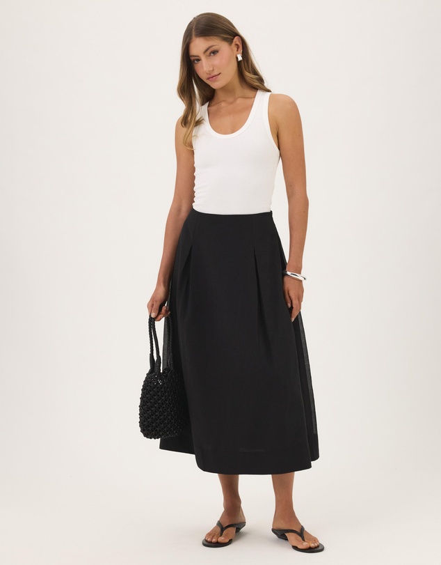 Atmos&Here - Lila Organza Pink Tuck Midi Skirt