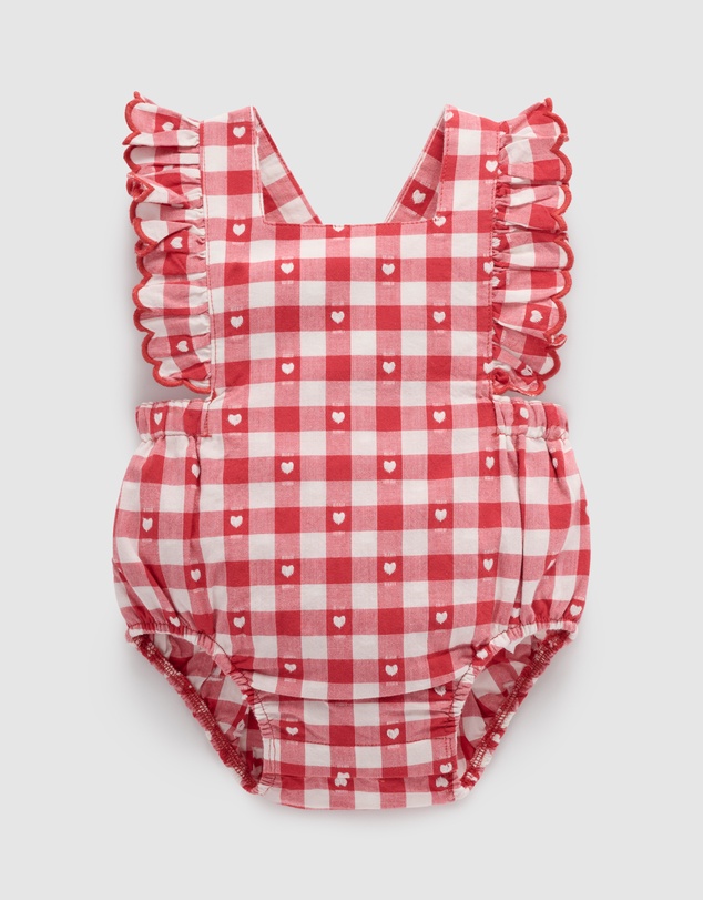 Purebaby - Gingham Overall Bodysuit Christmas -Kids-Babies