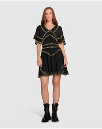 Belle & Bloom - Golden Mark Beaded Trim Mini Dress