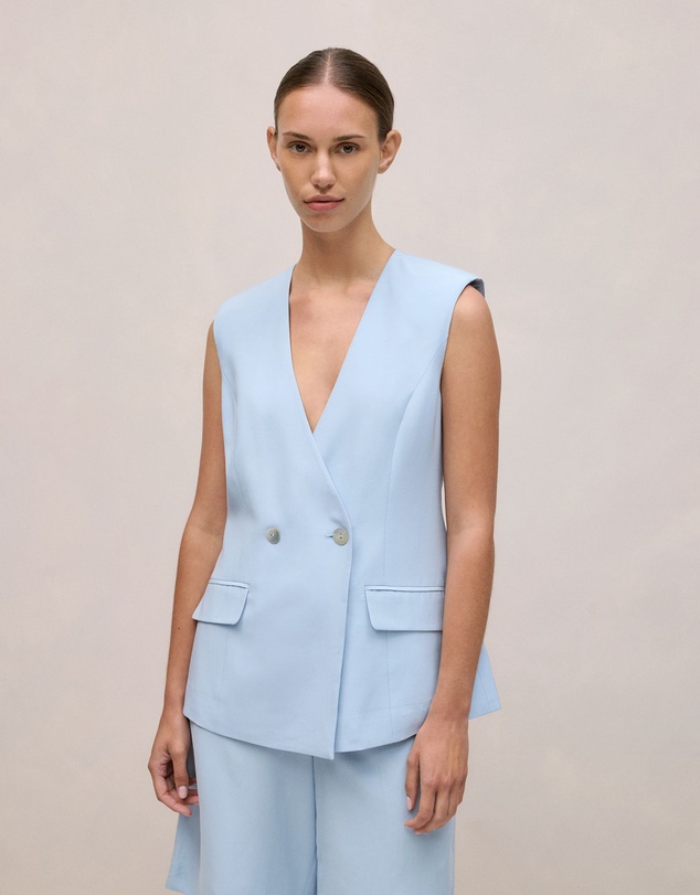 Trenery - Tailored Double Breasted Vest in Blue Marble