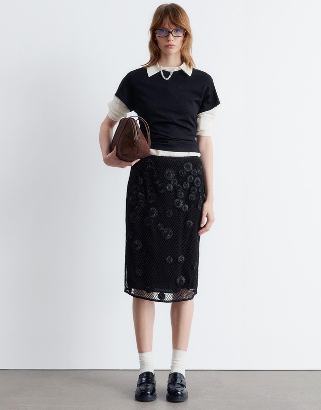 & Other Stories - Floral-Appliqué Mesh Midi Skirt